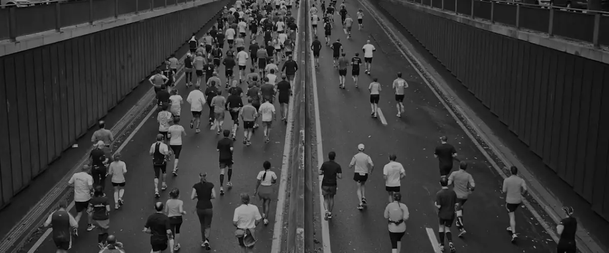 Runners competing on a city road