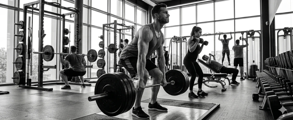 Person strength training with weights